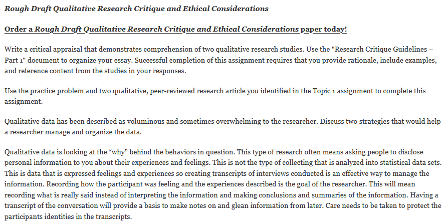 rough draft qualitative research critique and ethical considerations